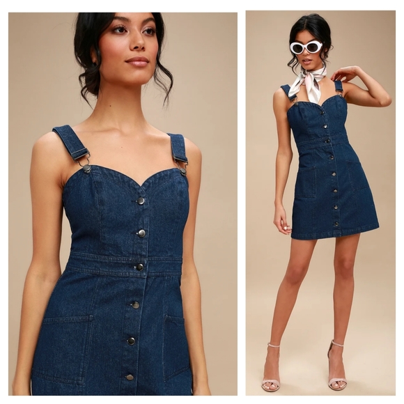 Lulus Dresses & Skirts - Lulu's | Luanne Dark Wash Button-Up Denim Overall Dress